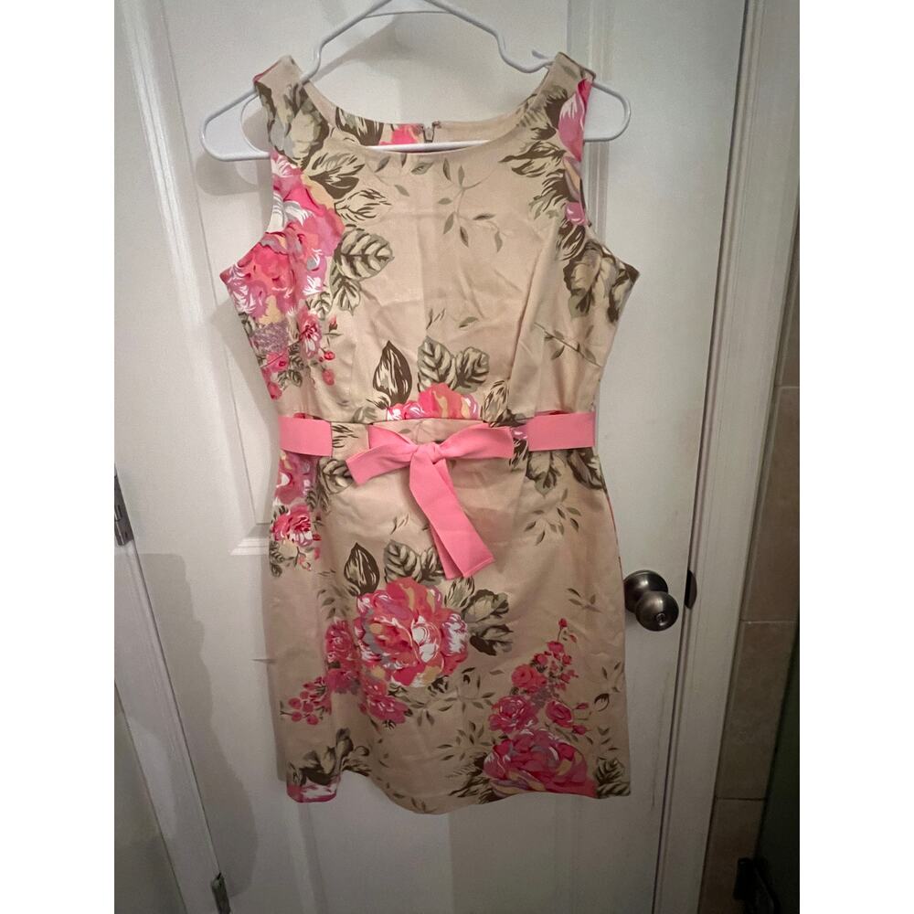 Yuke Floral Fairy Sleeveless Pink & Beige sheath dress Sz 10 barbiecore wedding